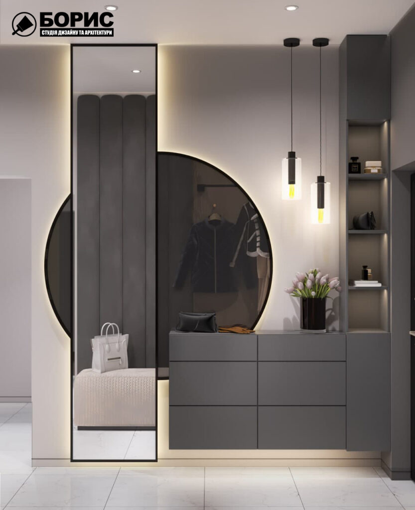 Дизайн-проект трехкомнатной квартиры ЖК "Венский дом", прихожая вид справа