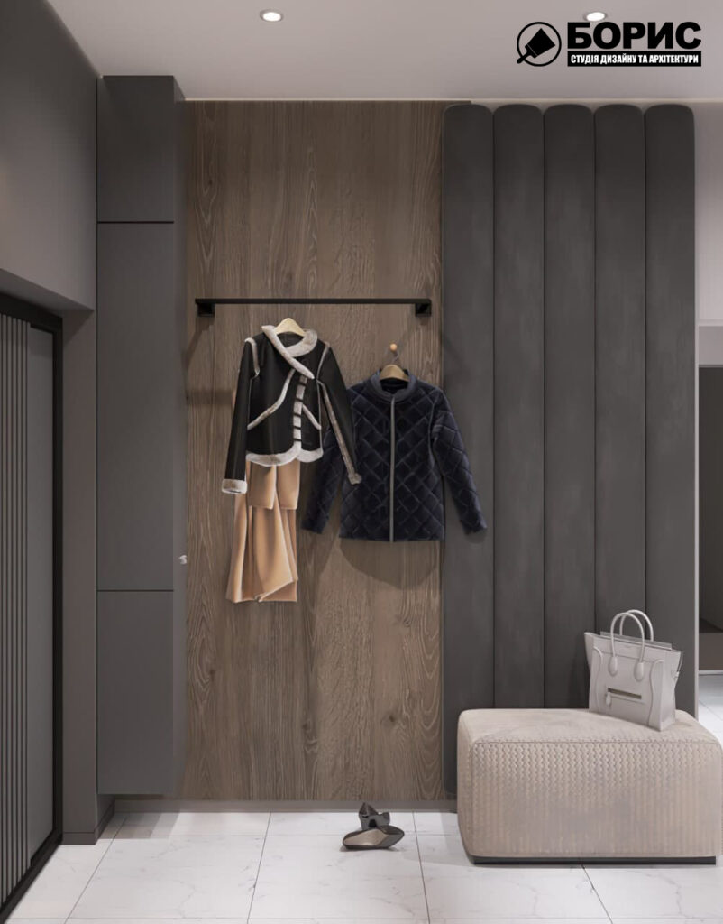 Дизайн-проект трехкомнатной квартиры ЖК "Венский дом", прихожая вид слева