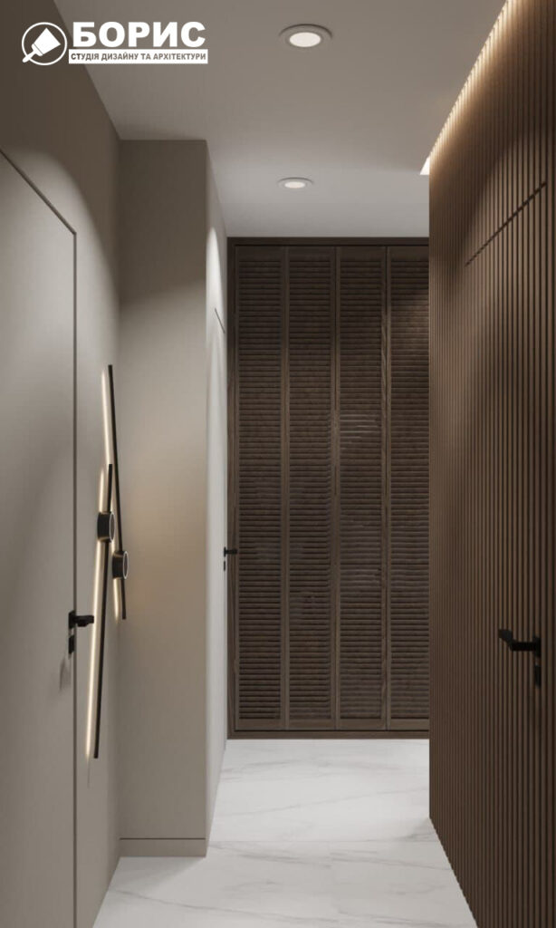 Дизайн-проект трехкомнатной квартиры ЖК "Венский дом", коридор №1 вид спереди