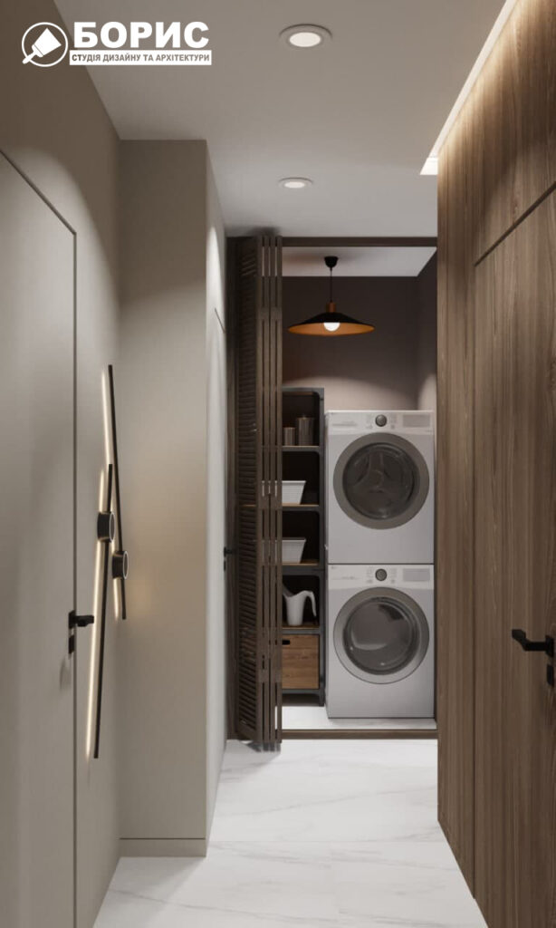 Дизайн-проект трехкомнатной квартиры ЖК "Венский дом", коридор №1 стиральная машинка