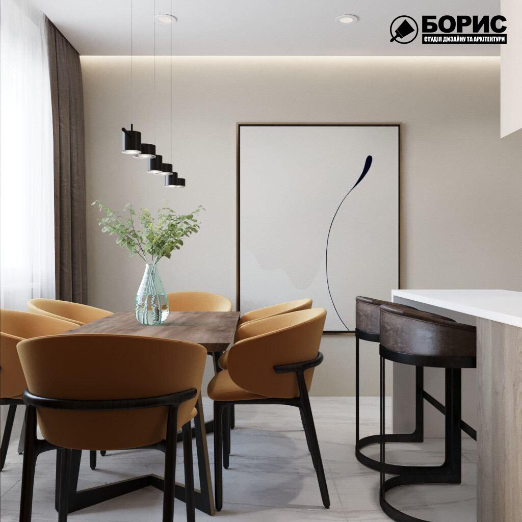 Дизайн-проект трехкомнатной квартиры ЖК "Венский дом", кухня обеденный стол