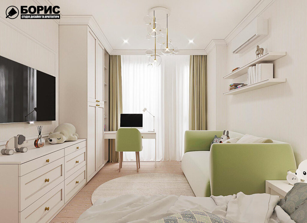 Дизайн-проект квартири ЖК "Німецький проект", дитяча кімната вид зліва