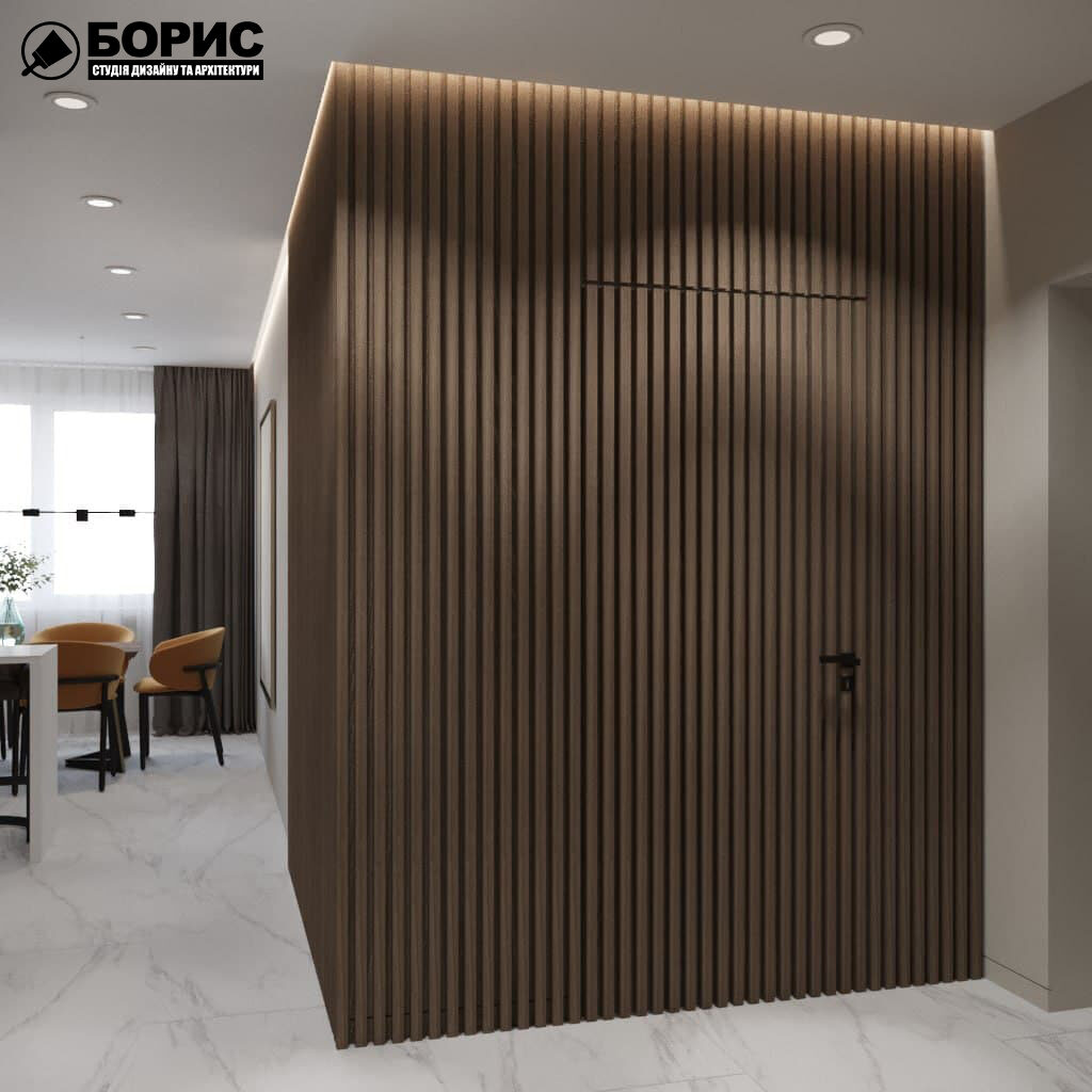 Дизайн-проект трехкомнатной квартиры ЖК "Венский дом", кухня вид с прихожей