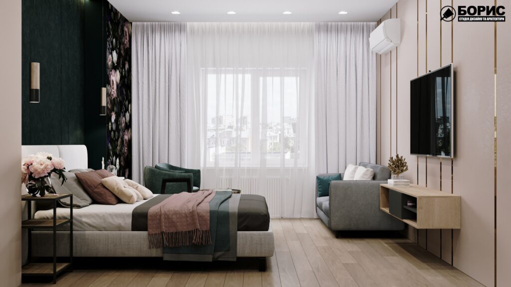 Дизайн-проект гостиницы "CITY LIFE", комната №1 вид справа