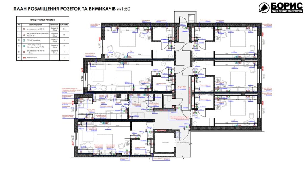 Дизайн-проект гостиницы «CITY LIFE», план розеток и выключателей