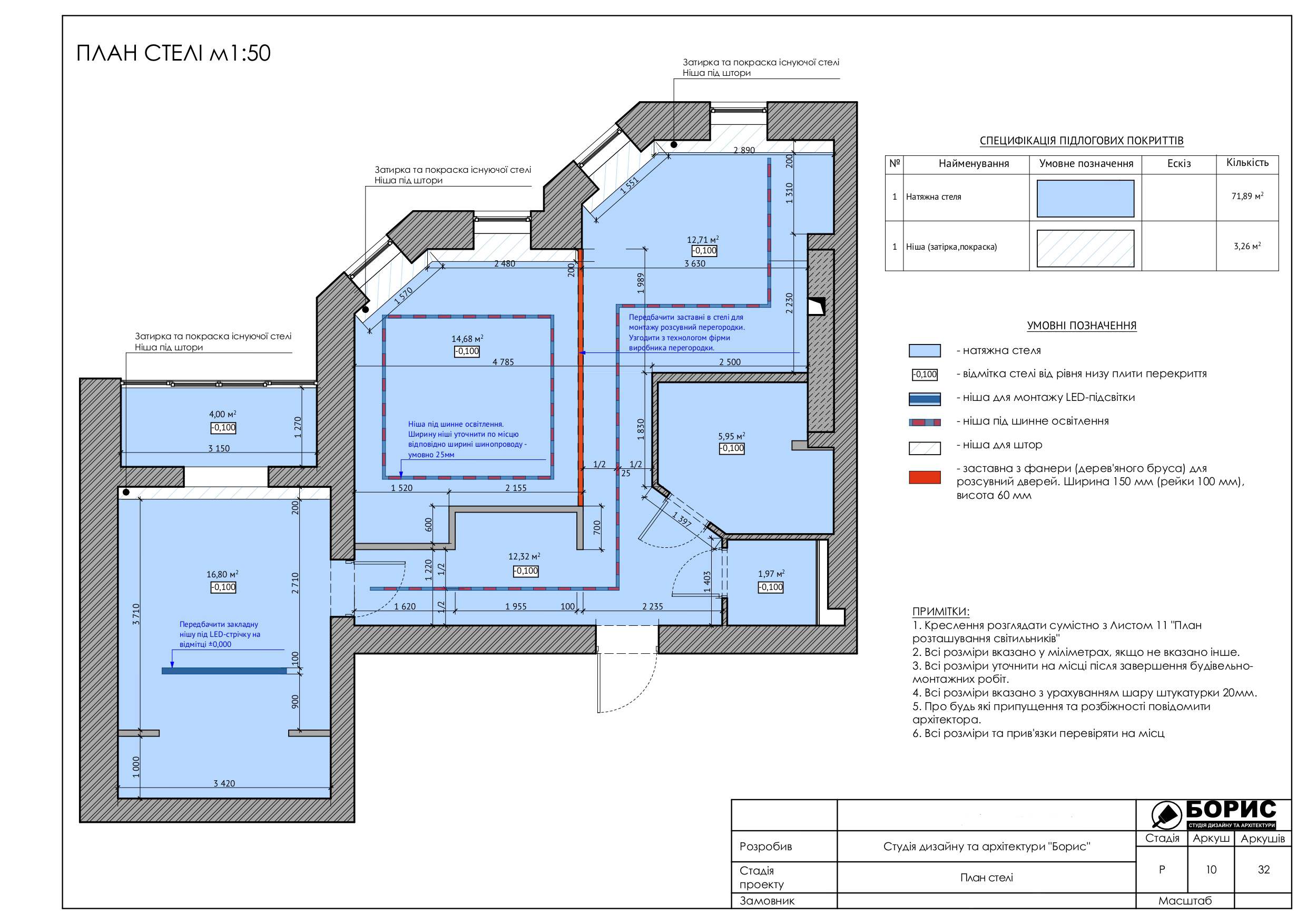 Склад дизайн-проекту інтер'єру, план стелі