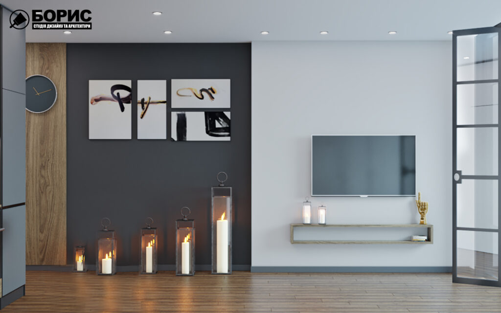 Дизайн інтер'єру квартири-студії, спальня-кухня вид зліва