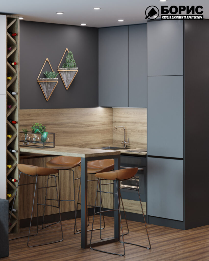 Дизайн интерьера квартиры-студии, кухня