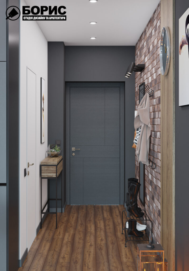 Дизайн интерьера квартиры-студии, прихожая вид сзади