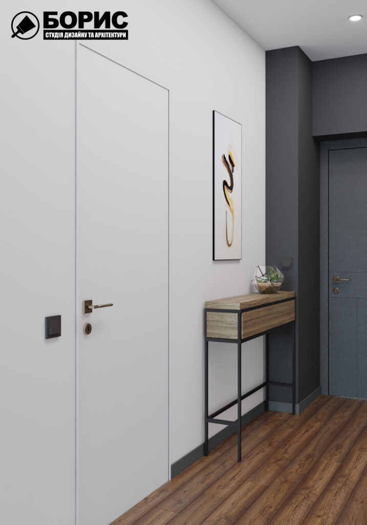Дизайн интерьера квартиры-студии, прихожая вид справа