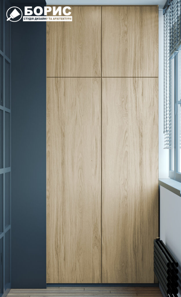 Дизайн интерьера квартиры-студии, балкон вид слева