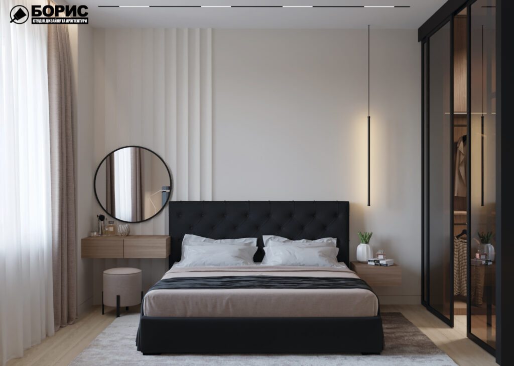 Дизайн-проект квартири по вул. Семінарській, спальня вид на ліжко по центру