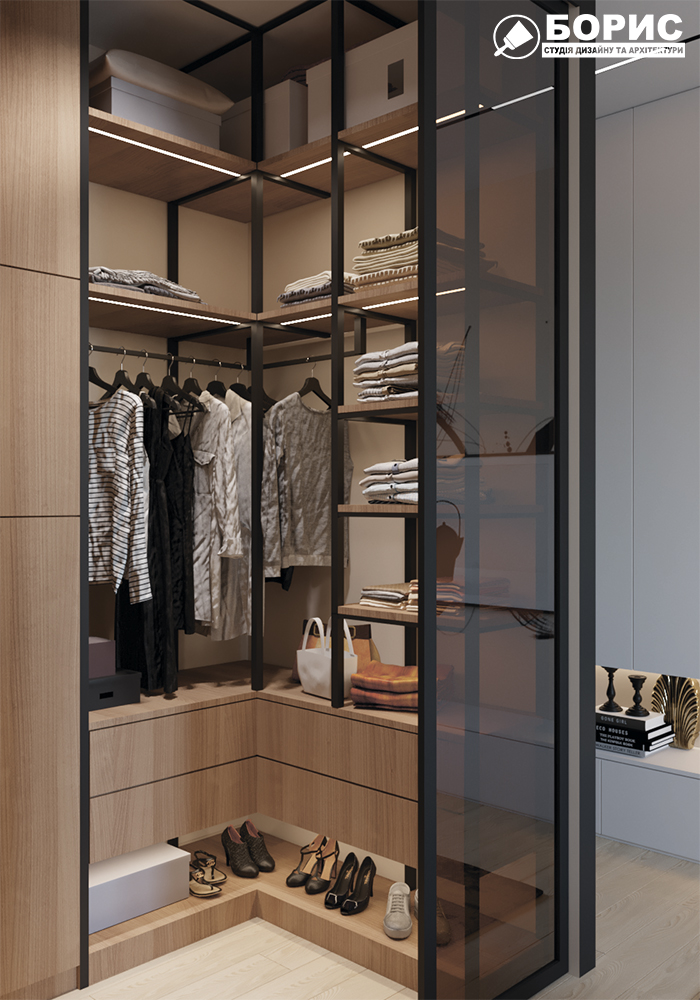 Дизайн-проект квартиры по ул. Семинарской, гардероб вид под углом
