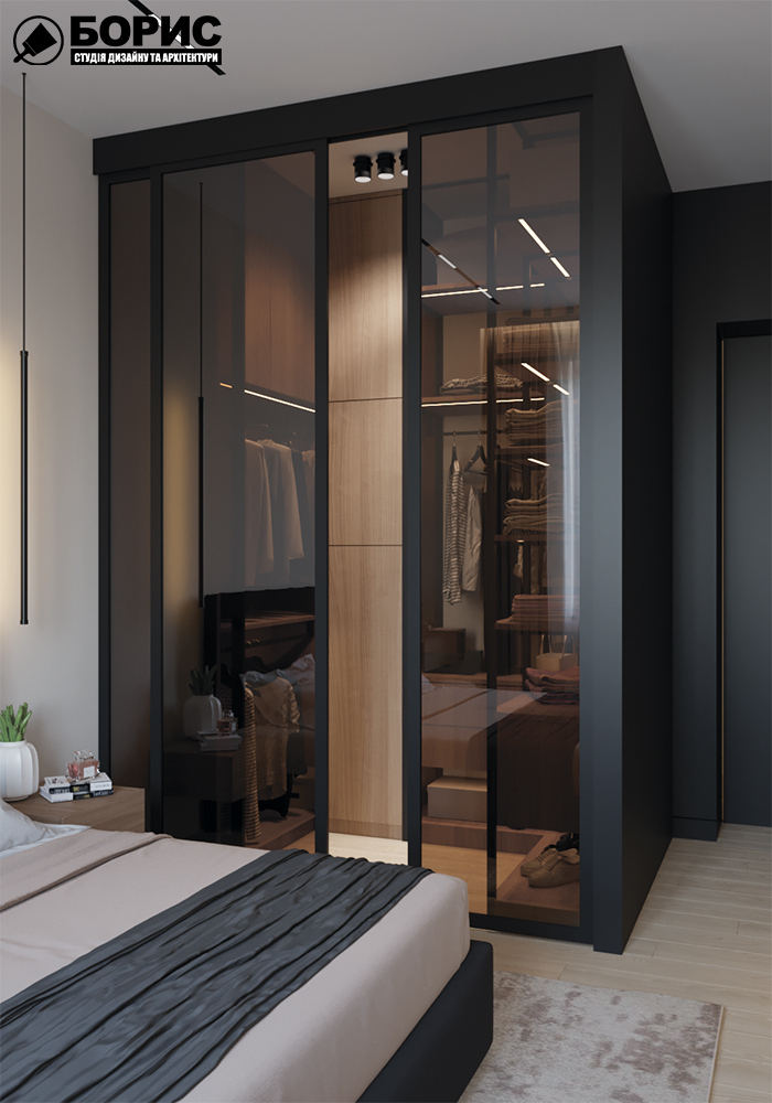 Дизайн-проект квартири по вул. Семінарській, гардероб вид на зачинені двері