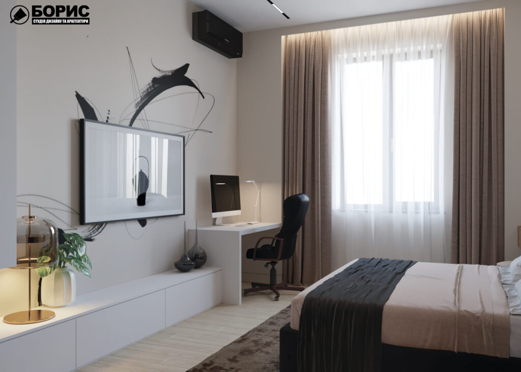 Дизайн-проект квартири по вул. Семінарській, спальня вид під кутом
