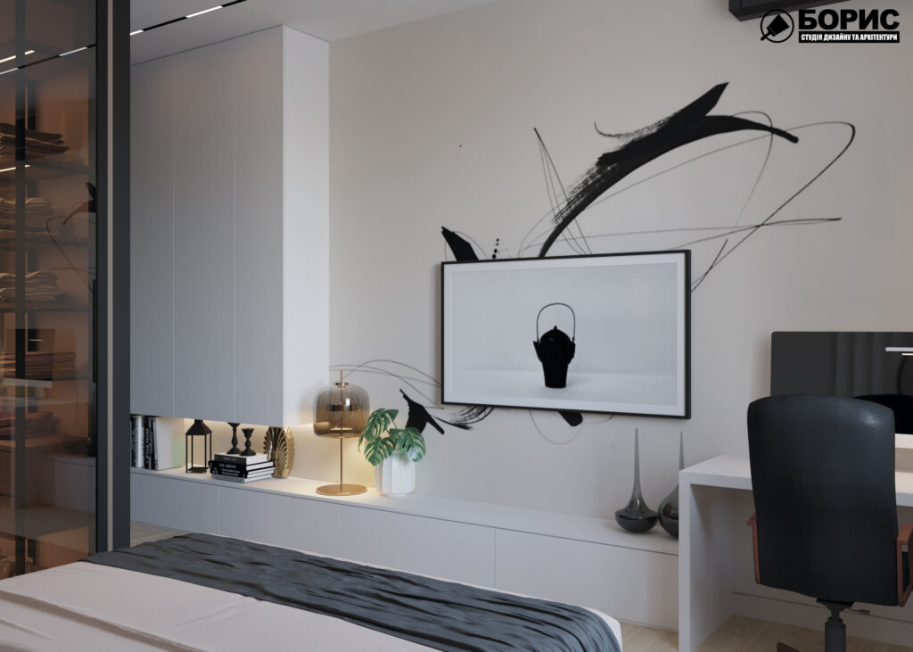 Дизайн-проект квартиры по ул. Семинарской, спальня вид на изголовье кровати