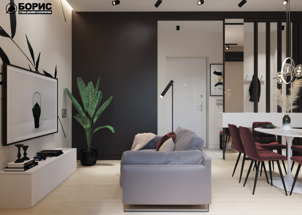 Дизайн-проект квартири по вул. Семінарській, вітальня вид на вхід