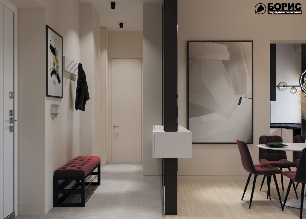 Дизайн-проект квартиры по ул. Семинарской, прихожая вид на вход