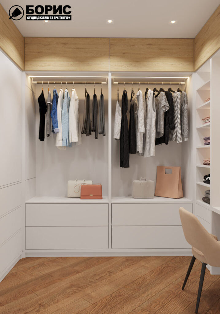 Дизайн интерьера квартиры ЖК «Инфинити», гардероб вид на левую сторону от входа