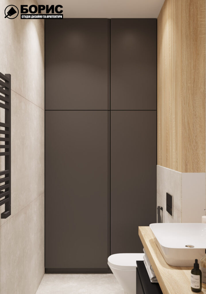 Дизайн интерьера квартиры ЖК «Инфинити», гостевой санузел вид на шкаф