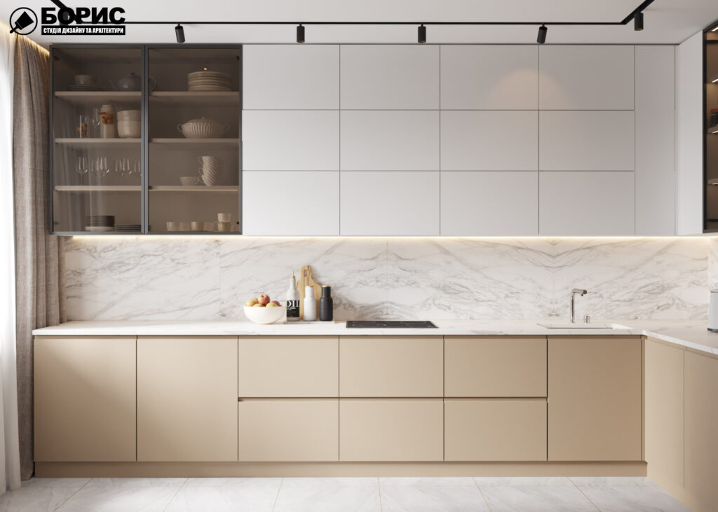 Дизайн интерьера квартиры ЖК «Инфинити», кухня вид по центру