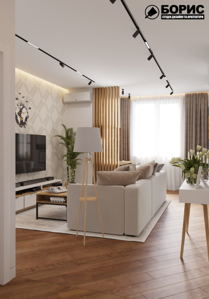 Дизайн интерьера квартиры ЖК «Инфинити», гостиная вид на зону отдыха