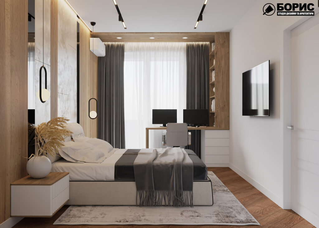 Дизайн интерьера квартиры ЖК «Инфинити», спальня вид с правой стороны