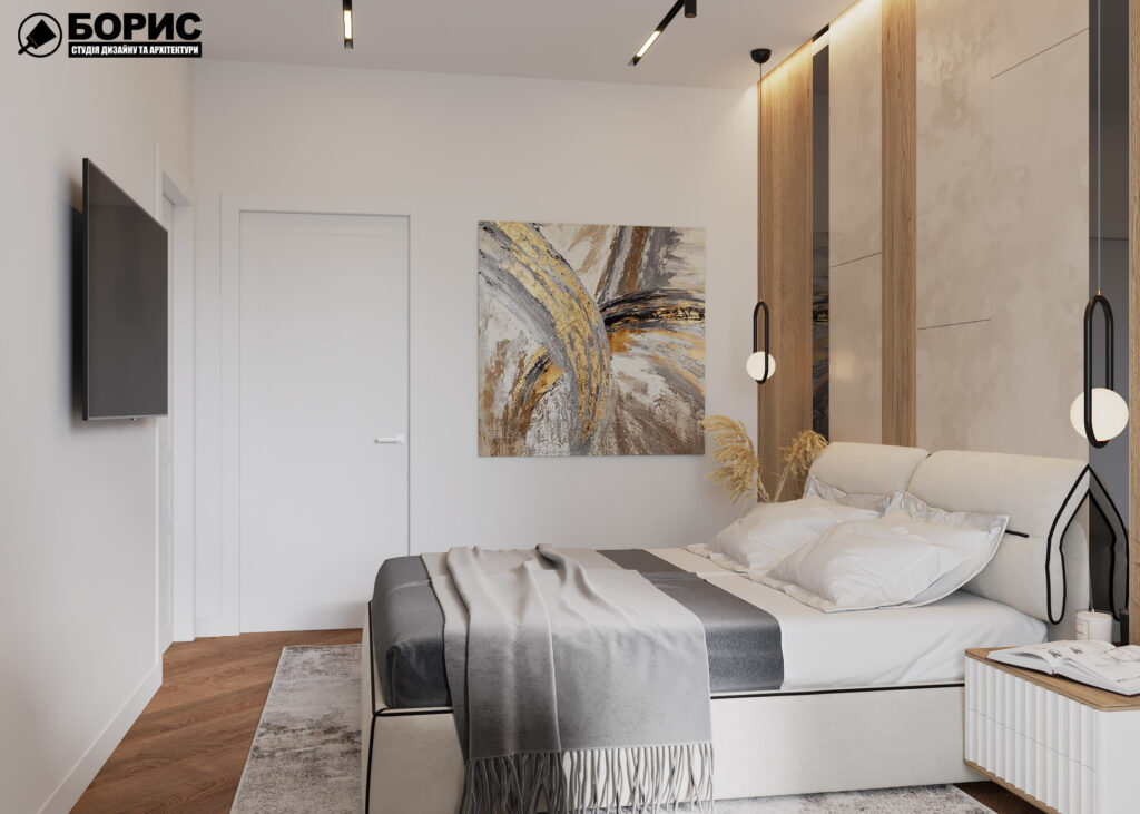 Дизайн интерьера квартиры ЖК «Инфинити», спальня вид слева