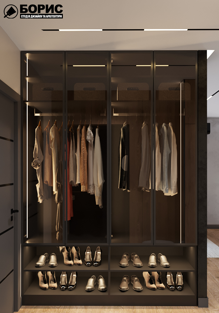 Дизайн-проект интерьера квартиры ЖК "Сказка", прихожая вид на шкаф