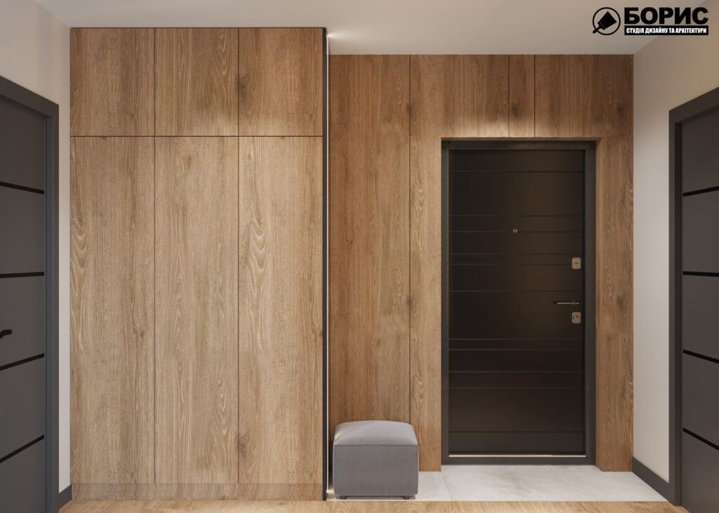 Дизайн-проеку інтер'єру квартири ЖК «Казка», передпокій вид на вхід