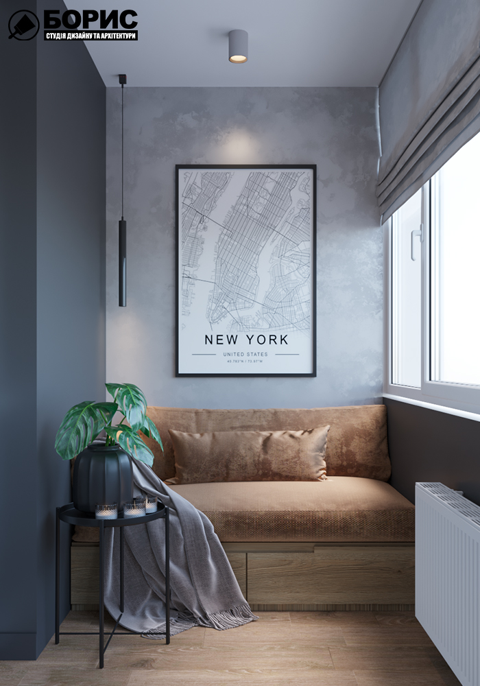 Дизайн-проеку інтер'єру квартири ЖК «Казка», лоджія вид на зону відпочинку