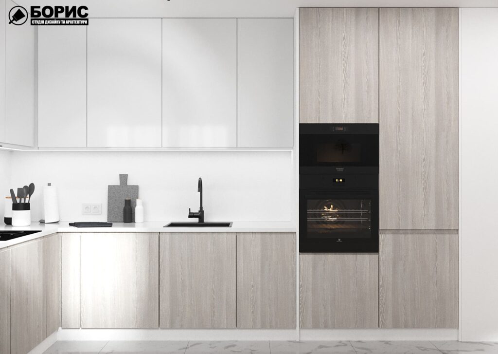 Дизайн-проект интерьера квартиры по улице Полтавский Шлях, кухня вид на рабочую зону