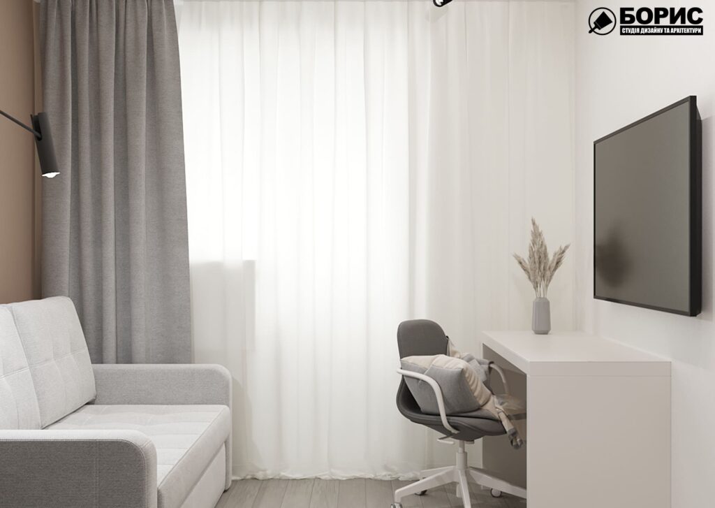 Дизайн-проект інтер'єру квартири по вулиці Полтавський Шлях, кабінет з видом на робочу зону