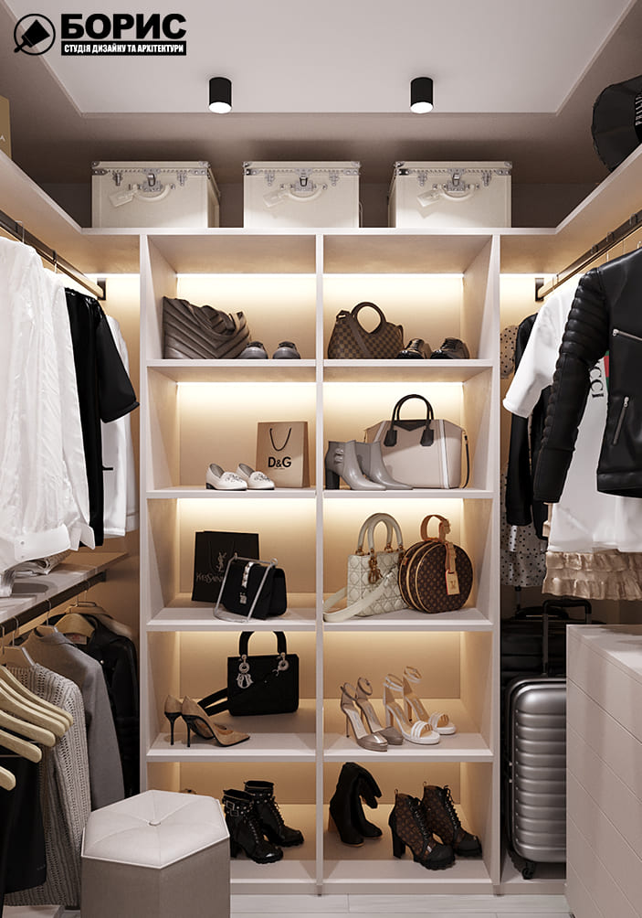 Дизайн-проект інтер'єру квартири по вулиці Полтавський Шлях, гардероб з видом по центру