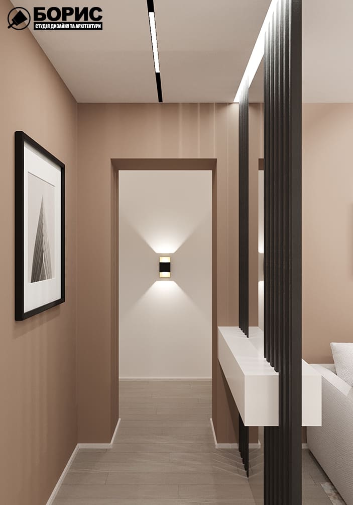 Дизайн-проект інтер'єру квартири по вулиці Полтавський Шлях, передпокій коридор з дверима