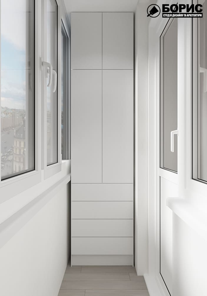 Дизайн-проект интерьера квартиры по улице Полтавский Шлях, балкон с видом на правую сторону