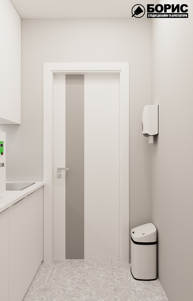 Дизайн-проект интерьера стоматологической клиники, санузел вид на дверь