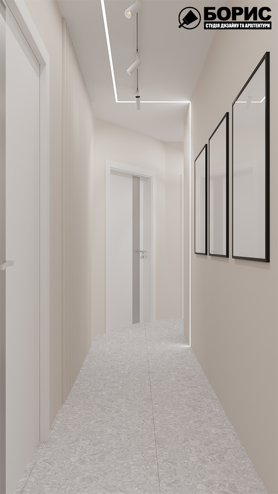 Дизайн-проект интерьера стоматологической клиники, вид на коридор по центру