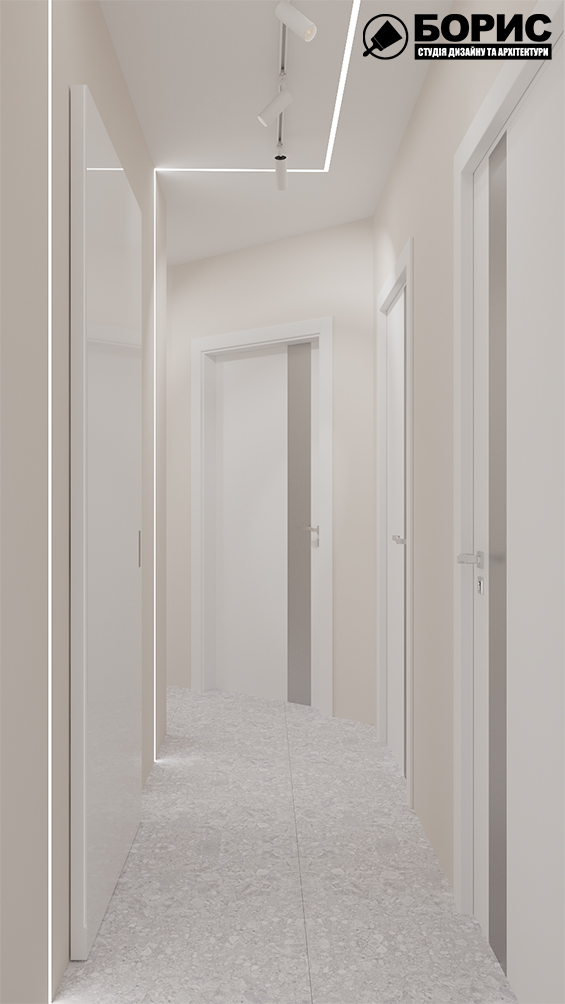 Дизайн-проект интерьера стоматологической клиники, коридор с видом на правую сторону