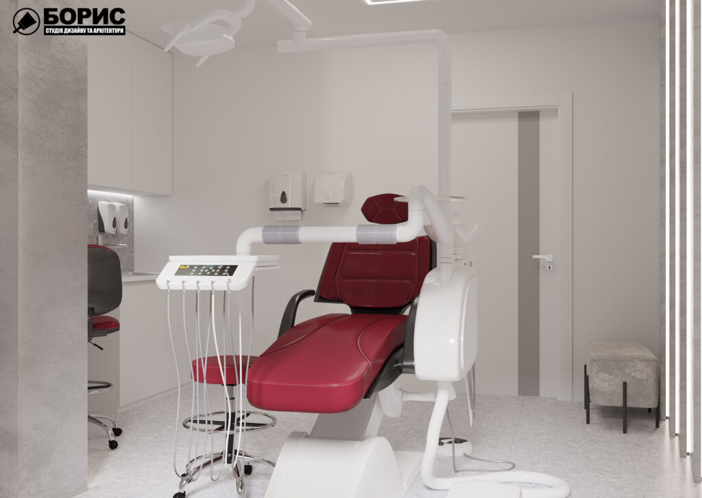 Дизайн-проект интерьера стоматологической клиники, вид на кресло пациента