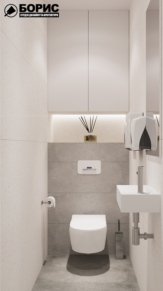 Дизайн-проект интерьера стоматологической клиники, санузел с видом на унитаз