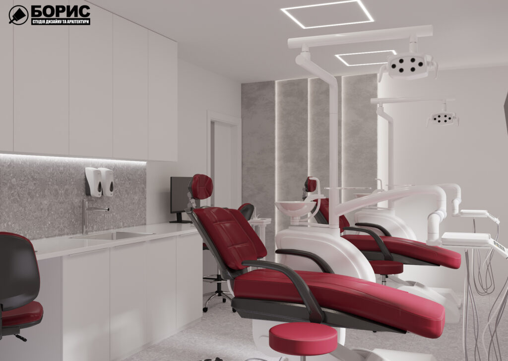 Дизайн-проект интерьера стоматологической клиники, зал под углом