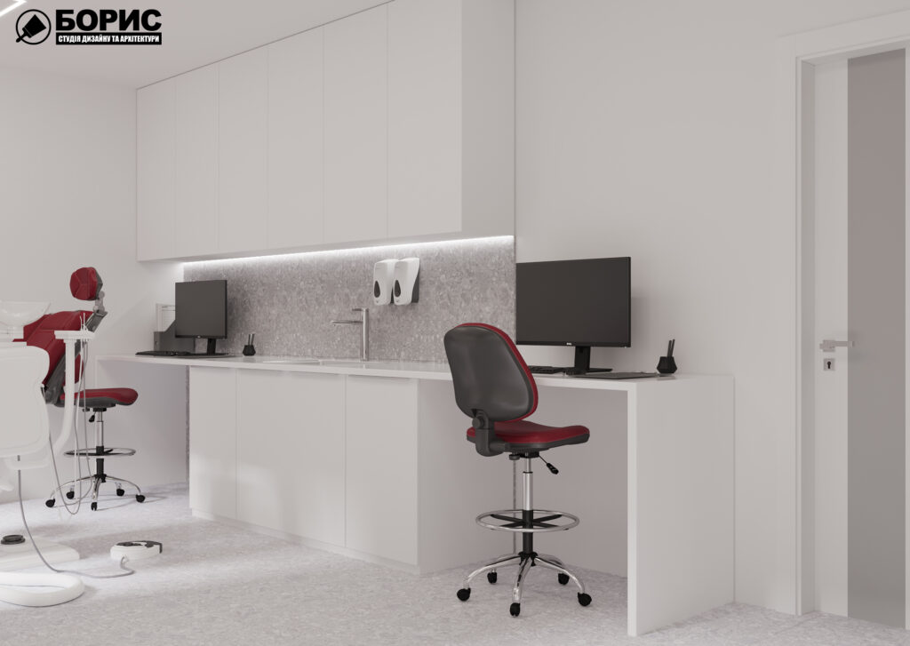 Дизайн-проект интерьера стоматологической клиники, вид на рабочие места