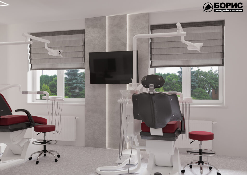 Дизайн-проект інтер'єру стоматологічної клініки, з видом на вікнаа