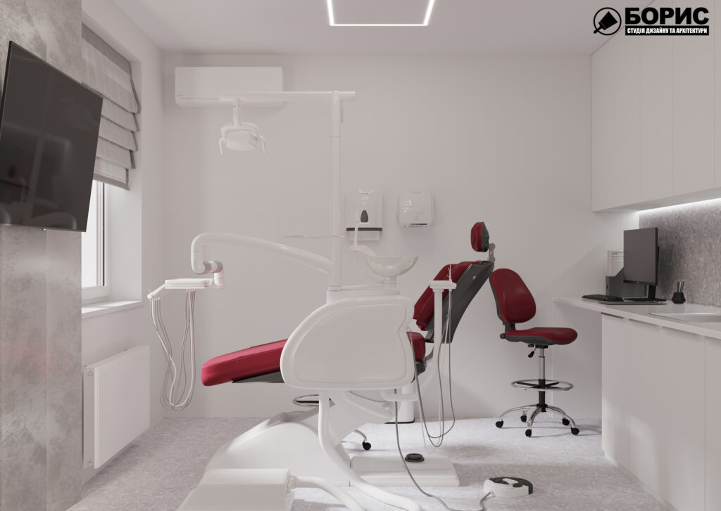 Дизайн-проект интерьера стоматологической клиники, с видом на рабочую зону