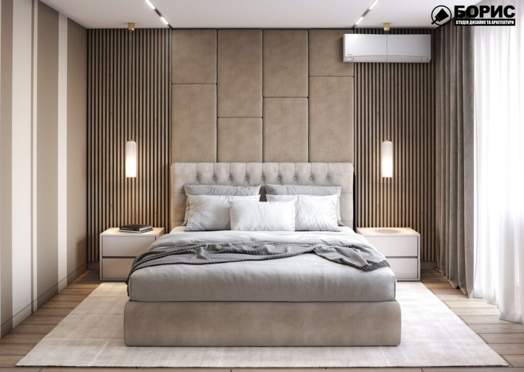 Дизайн-проект інтер'єру двоповерхової квартири в сел. Пісочин, спальня з природнім світлом