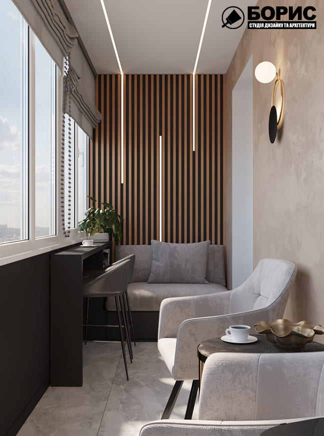 Дизайн-проект інтер'єру двоповерхової квартири в сел. Пісочин, лоджія з видом праворуч