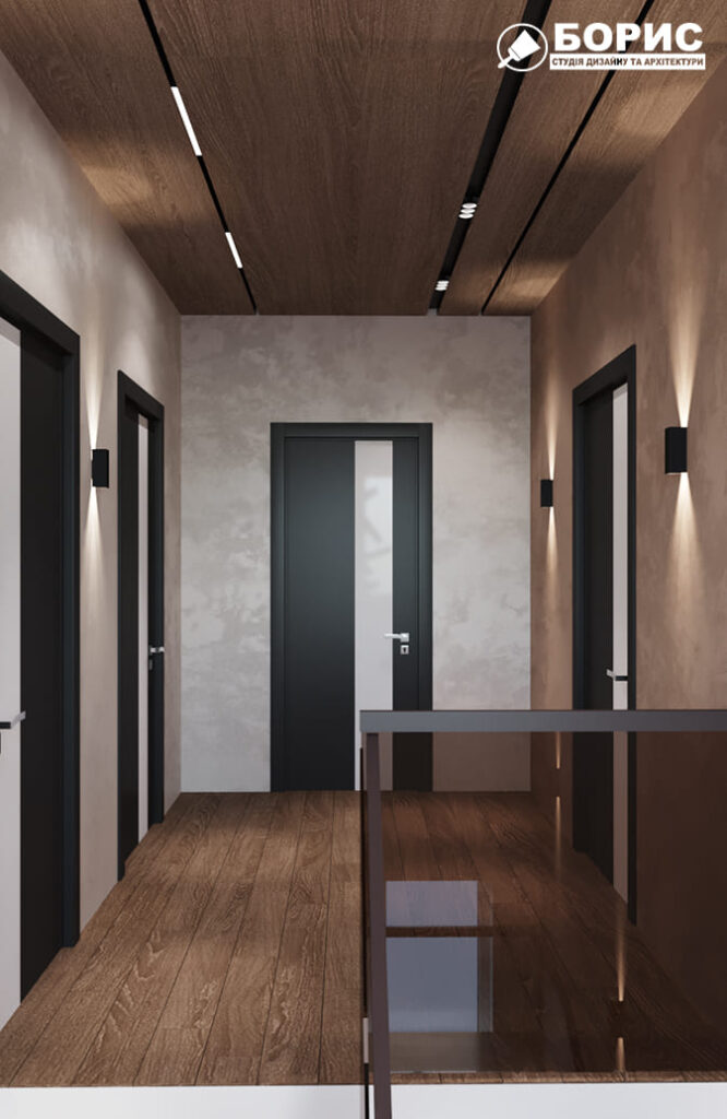Дизайн-проект інтер'єру двоповерхової квартири в сел. Пісочин, хол з видом на двері