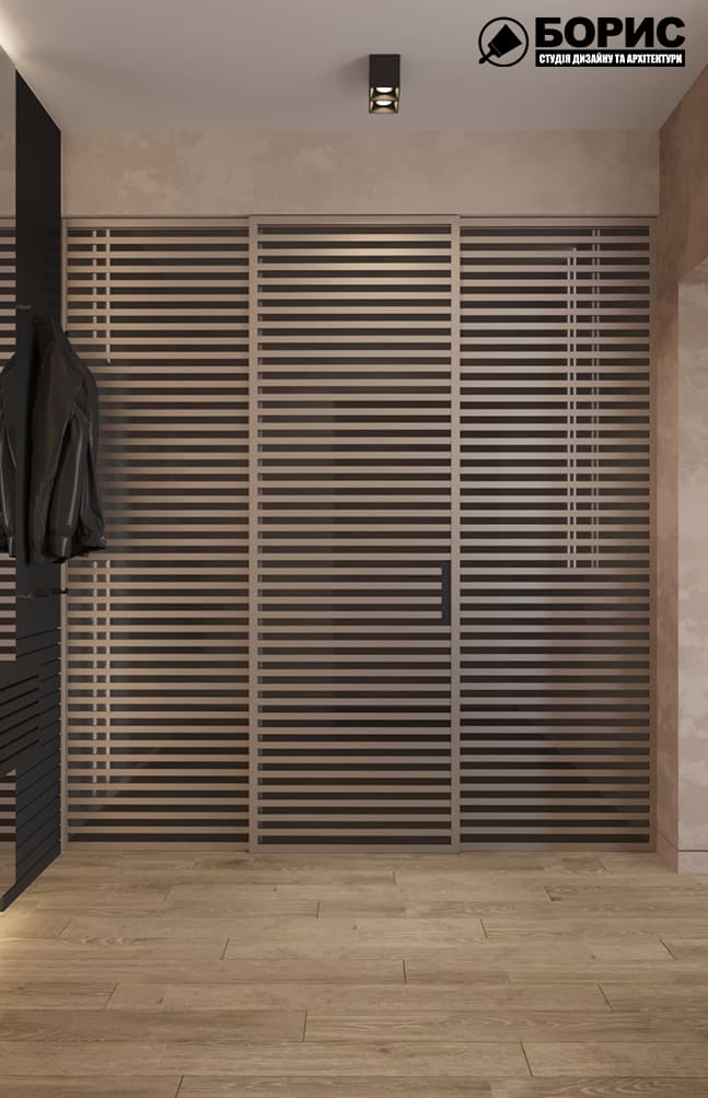 Дизайн-проект інтер'єру двоповерхової квартири в сел. Пісочин, передпокій вид на шафу