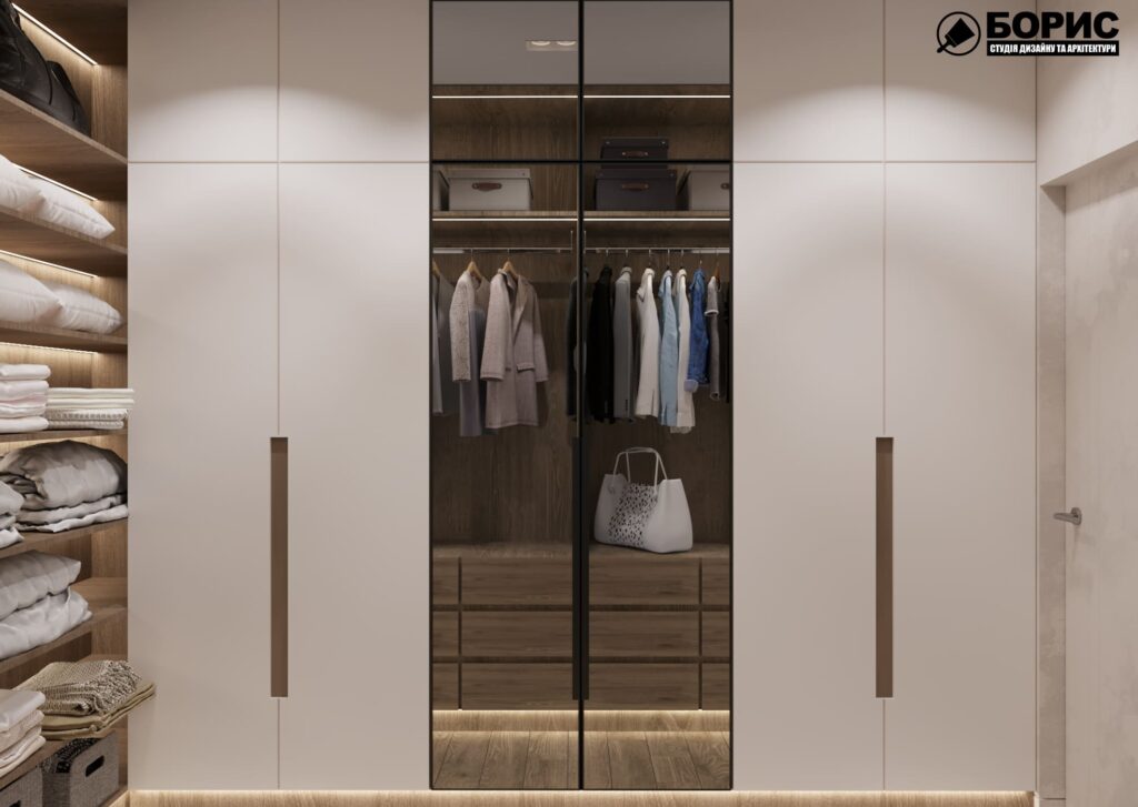 Дизайн-проект інтер'єру двоповерхової квартири в сел. Пісочин, гардеробна вид на шафу